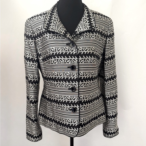 Nina McLemore 100% Silk Patterned Tailored Botton-Down Blazer Jacket Size 6 - Picture 2 of 14